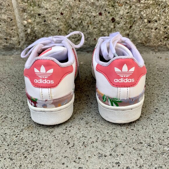 ADIDAS Pink Floral Superstar Sneakers Girls 11 Her Studio Toddler Running Shoes - Picture 6 of 8